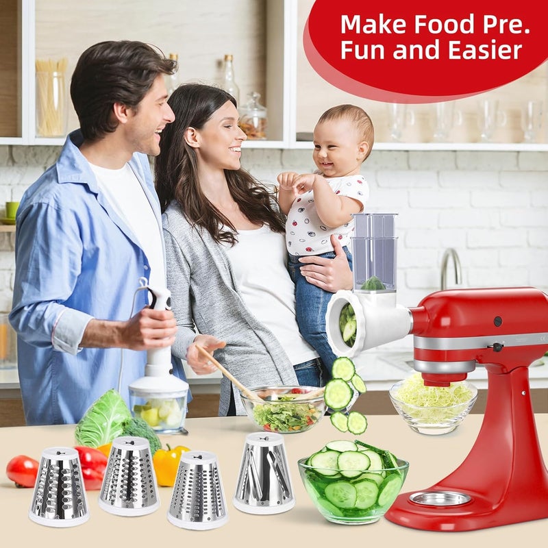 ZACME Updated Shredder Cheese Grater Attachment for KitchenAid Stand Mixers, Salad Machine with Vegetable Slicer, Salad Maker, Food Slicers Slicer Shredder Attachment with 4 Blades Dishwasher Safe - Image 3